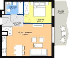 2 pokoje, mieszkanie 45,59 m², piętro 7, oferta nr 123, Semiramis, Katowice, Bogucice, ul. Wiertnicza