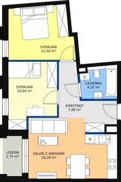 3 pokoje, mieszkanie 53,93 m², piętro 6, oferta nr 108, Semiramis, Katowice, Bogucice, ul. Wiertnicza