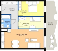 3 pokoje, mieszkanie 63,91 m², piętro 6, oferta nr 102, Semiramis, Katowice, Bogucice, ul. Wiertnicza