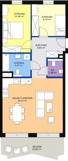 3 pokoje, mieszkanie 68,91 m², piętro 6, oferta nr 99, Semiramis, Katowice, Bogucice, ul. Wiertnicza