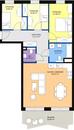 4 pokoje, mieszkanie 78,45 m², piętro 6, oferta nr 98, Semiramis, Katowice, Bogucice, ul. Wiertnicza
