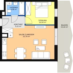2 pokoje, mieszkanie 45,59 m², piętro 5, oferta nr 87, Semiramis, Katowice, Bogucice, ul. Wiertnicza