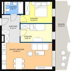 3 pokoje, mieszkanie 55,34 m², piętro 4, oferta nr 75, Semiramis, Katowice, Bogucice, ul. Wiertnicza