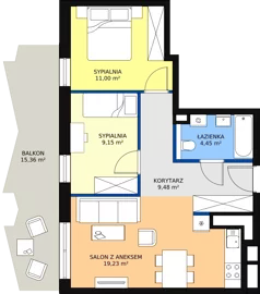 3 pokoje, mieszkanie 53,31 m², piętro 4, oferta nr 72, Semiramis, Katowice, Bogucice, ul. Wiertnicza