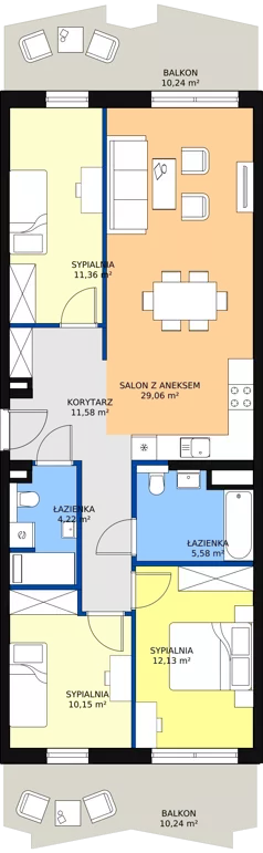 4 pokoje, mieszkanie 84,05 m², piętro 4, oferta nr 70, Semiramis, Katowice, Bogucice, ul. Wiertnicza