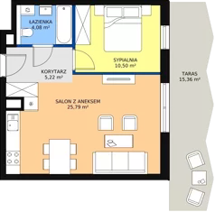 2 pokoje, mieszkanie 45,59 m², piętro 1, oferta nr 15, Semiramis, Katowice, Bogucice, ul. Wiertnicza