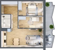3 pokoje, mieszkanie 63,91 m², piętro 1, oferta nr 12, Semiramis, Katowice, Dąbrówka Mała, ul. Wiertnicza