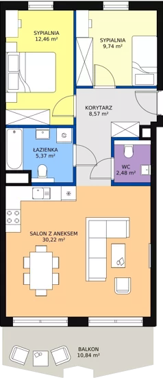 3 pokoje, mieszkanie 68,84 m², piętro 1, oferta nr 9, Semiramis, Katowice, Bogucice, ul. Wiertnicza