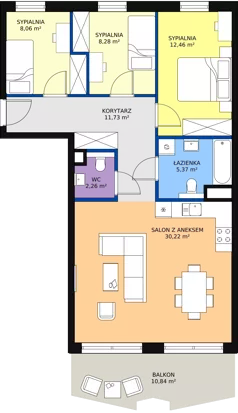 4 pokoje, mieszkanie 78,38 m², piętro 1, oferta nr 8, Semiramis, Katowice, Bogucice, ul. Wiertnicza