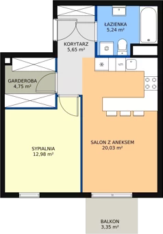 2 pokoje, mieszkanie 48,65 m², piętro 3, oferta nr B3.5, Enklawa Bukowa II, Kraków, Podgórze, Rybitwy, ul. Bukowa 65 i 69