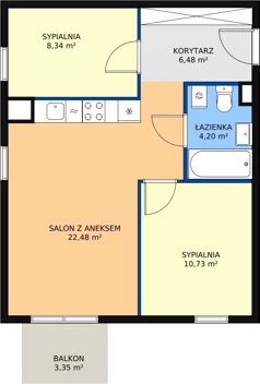 3 pokoje, mieszkanie 52,23 m², piętro 1, oferta nr B1.6, Enklawa Bukowa II, Kraków, Podgórze, Rybitwy, ul. Bukowa 65 i 69