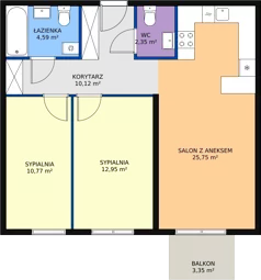 3 pokoje, mieszkanie 66,53 m², piętro 1, oferta nr C1.5, Enklawa Bukowa II, Kraków, Podgórze, Rybitwy, ul. Bukowa 65 i 69