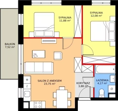 3 pokoje, mieszkanie 55,76 m², piętro 2, oferta nr 88, Mikusińskiego 25, Katowice, Wełnowiec-Józefowiec, Wełnowiec, ul. Jana Mikusińskiego 25