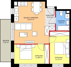 3 pokoje, mieszkanie 55,12 m², piętro 1, oferta nr 81, Mikusińskiego 25, Katowice, Wełnowiec-Józefowiec, Wełnowiec, ul. Jana Mikusińskiego 25
