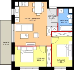 3 pokoje, mieszkanie 55,12 m², parter, oferta nr 73, Mikusińskiego 25, Katowice, Wełnowiec-Józefowiec, Wełnowiec, ul. Jana Mikusińskiego 25
