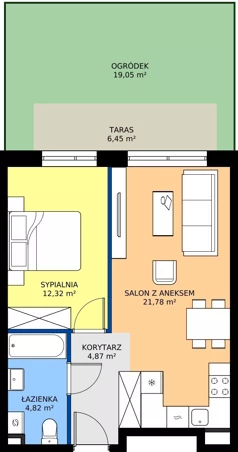 2 pokoje, mieszkanie 43,79 m², parter, oferta nr B11-M13, Krzemienna, Katowice, Osiedle Paderewskiego-Muchowiec, Muchowiec, ul. Krzemienna