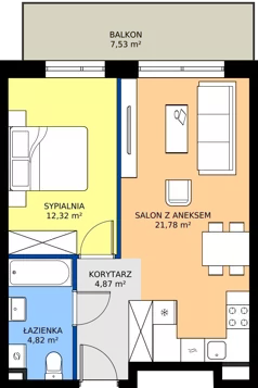 2 pokoje, mieszkanie 43,79 m², piętro 1, oferta nr B11-M26, Krzemienna, Katowice, Osiedle Paderewskiego-Muchowiec, Muchowiec, ul. Krzemienna