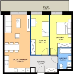 3 pokoje, mieszkanie 63,64 m², piętro 2, oferta nr B11-M28, Krzemienna, Katowice, Osiedle Paderewskiego-Muchowiec, Muchowiec, ul. Krzemienna