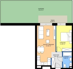 2 pokoje, mieszkanie 44,63 m², parter, oferta nr B11-M01, Krzemienna, Katowice, Osiedle Paderewskiego-Muchowiec, Muchowiec, ul. Krzemienna
