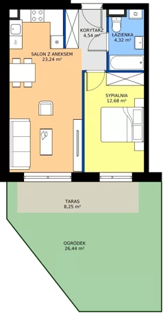 2 pokoje, mieszkanie 44,78 m², parter, oferta nr B11-M07, Krzemienna, Katowice, Osiedle Paderewskiego-Muchowiec, Muchowiec, ul. Krzemienna