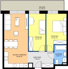 3 pokoje, mieszkanie 63,64 m², piętro 1, oferta nr B11-M15, Krzemienna, Katowice, Osiedle Paderewskiego-Muchowiec, Muchowiec, ul. Krzemienna