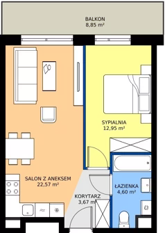 2 pokoje, mieszkanie 43,79 m², piętro 1, oferta nr B11-M27, Krzemienna, Katowice, Osiedle Paderewskiego-Muchowiec, Muchowiec, ul. Krzemienna