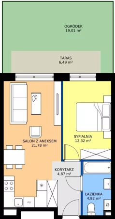 2 pokoje, mieszkanie 43,79 m², parter, oferta nr B11-M12, Krzemienna, Katowice, Osiedle Paderewskiego-Muchowiec, Muchowiec, ul. Krzemienna