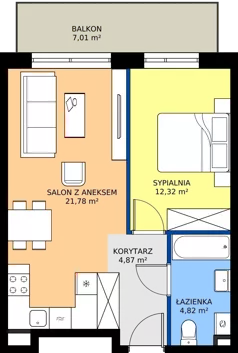 2 pokoje, mieszkanie 43,79 m², piętro 1, oferta nr B11-M25, Krzemienna, Katowice, Osiedle Paderewskiego-Muchowiec, Muchowiec, ul. Krzemienna