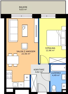 2 pokoje, mieszkanie 44,63 m², piętro 1, oferta nr B11-M16, Krzemienna, Katowice, Osiedle Paderewskiego-Muchowiec, Muchowiec, ul. Krzemienna