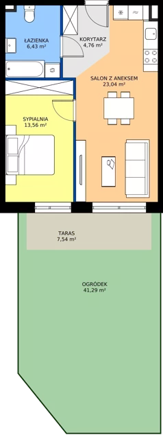 2 pokoje, mieszkanie 47,79 m², parter, oferta nr B11-M06, Krzemienna, Katowice, Osiedle Paderewskiego-Muchowiec, Muchowiec, ul. Krzemienna