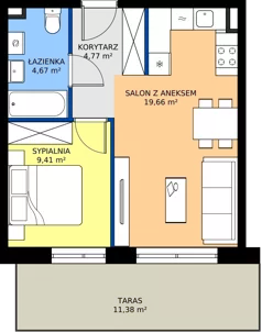 2 pokoje, mieszkanie 38,51 m², piętro 1, oferta nr B11-M19, Krzemienna, Katowice, Osiedle Paderewskiego-Muchowiec, Muchowiec, ul. Krzemienna