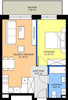 2 pokoje, mieszkanie 43,79 m², piętro 2, oferta nr B11-M36, Krzemienna, Katowice, Osiedle Paderewskiego-Muchowiec, Muchowiec, ul. Krzemienna