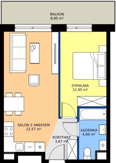 2 pokoje, mieszkanie 43,79 m², piętro 2, oferta nr B11-M38, Krzemienna, Katowice, Osiedle Paderewskiego-Muchowiec, Muchowiec, ul. Krzemienna