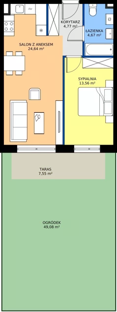 2 pokoje, mieszkanie 47,62 m², parter, oferta nr B11-M05, Krzemienna, Katowice, Osiedle Paderewskiego-Muchowiec, Muchowiec, ul. Krzemienna