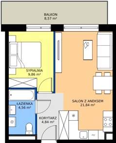 2 pokoje, mieszkanie 41,11 m², piętro 1, oferta nr B12-M09, Krzemienna, Katowice, Osiedle Paderewskiego-Muchowiec, Muchowiec, ul. Krzemienna