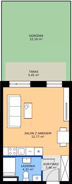 1 pokój, mieszkanie 30,55 m², parter, oferta nr B12-M02, Krzemienna, Katowice, Osiedle Paderewskiego-Muchowiec, Muchowiec, ul. Krzemienna