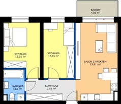 3 pokoje, mieszkanie 61,69 m², piętro 1, oferta nr 12, Złote Kaskady III, Białystok, Horodniany 14