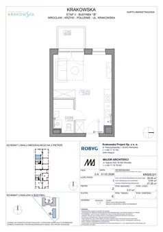 1 pokój, mieszkanie 26,94 m², piętro 2, oferta nr KR5/E/2/1, Apartamenty Krakowska 5, Wrocław, Przedmieście Oławskie, Krzyki, ul. Krakowska