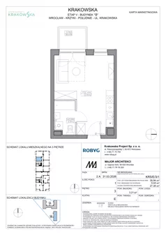1 pokój, mieszkanie 26,94 m², piętro 3, oferta nr KR5/E/3/1, Apartamenty Krakowska 5, Wrocław, Przedmieście Oławskie, Krzyki, ul. Krakowska