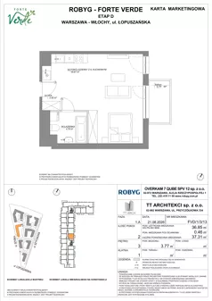 1 pokój, mieszkanie 36,85 m², piętro 3, oferta nr FVD/1/3/13, Forte Verde, Warszawa, Włochy, Raków, ul. Łopuszańska