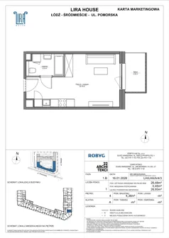 1 pokój, mieszkanie 26,48 m², piętro 4, oferta nr LH/LHA/A/4/3, Lira House, Łódź, Śródmieście, ul. Pomorska