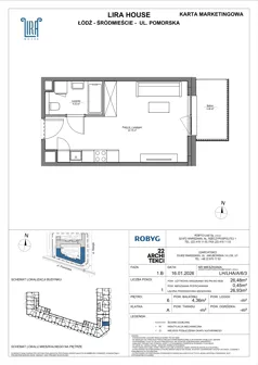 1 pokój, mieszkanie 26,48 m², piętro 6, oferta nr LH/LHA/A/6/3, Lira House, Łódź, Śródmieście, ul. Pomorska