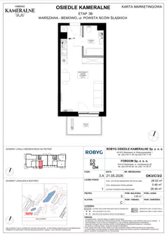 1 pokój, mieszkanie 28,02 m², piętro 3, oferta nr OK3/C/3/2, Osiedle Kameralne 3/5, Warszawa, Bemowo, Jelonki Południowe, ul. Powstańców Śląskich / Połczyńska