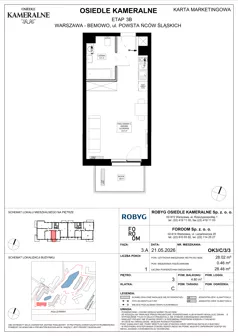 1 pokój, mieszkanie 28,02 m², piętro 3, oferta nr OK3/C/3/3, Osiedle Kameralne 3/5, Warszawa, Bemowo, Jelonki Południowe, ul. Powstańców Śląskich / Połczyńska