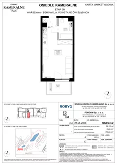 1 pokój, mieszkanie 28,02 m², piętro 4, oferta nr OK3/C/4/2, Osiedle Kameralne 3/5, Warszawa, Bemowo, Jelonki Południowe, ul. Powstańców Śląskich / Połczyńska