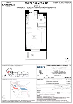 1 pokój, mieszkanie 29,34 m², piętro 1, oferta nr OK5/E/1/6, Osiedle Kameralne 3/5, Warszawa, Bemowo, Jelonki Południowe, ul. Powstańców Śląskich / Połczyńska