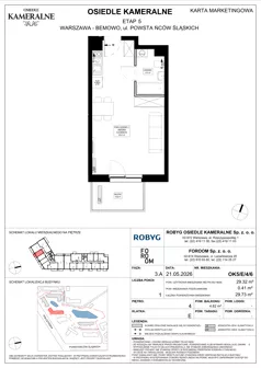 1 pokój, mieszkanie 29,32 m², piętro 4, oferta nr OK5/E/4/6, Osiedle Kameralne 3/5, Warszawa, Bemowo, Jelonki Południowe, ul. Powstańców Śląskich / Połczyńska