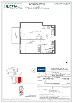 2 pokoje, mieszkanie 39,05 m², piętro 1, oferta nr RM/2B/H/1/4, Rytm Mokotowa 2B, Warszawa, Mokotów, Augustówka, ul. Antoniewska/Kaloryczna