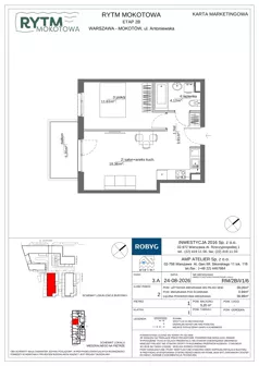 2 pokoje, mieszkanie 39,05 m², piętro 1, oferta nr RM/2B/I/1/6, Rytm Mokotowa 2B, Warszawa, Mokotów, Augustówka, ul. Antoniewska/Kaloryczna