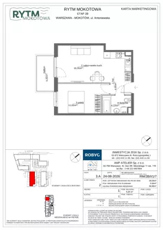 2 pokoje, mieszkanie 39,05 m², piętro 1, oferta nr RM/2B/I/1/7, Rytm Mokotowa 2B, Warszawa, Mokotów, Augustówka, ul. Antoniewska/Kaloryczna